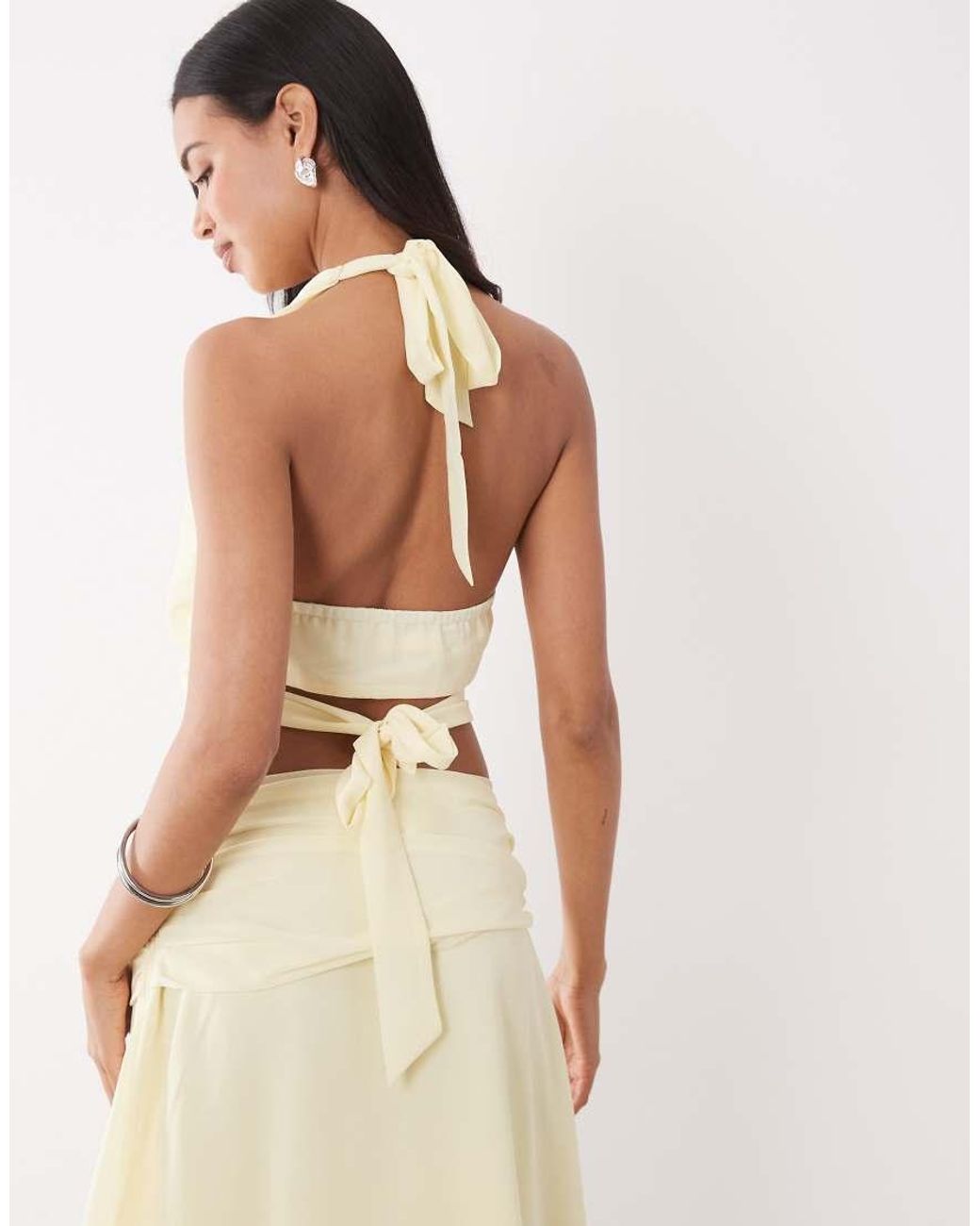 The Frolic Natural Exclusive Chiffon Halter Tie Neck Side Detail Top