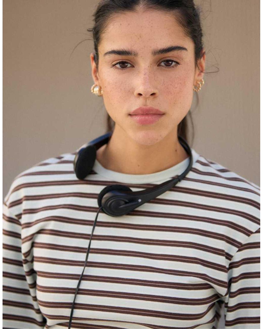 Stradivarius Black Asymmetric Striped Long Sleeve T-shirt