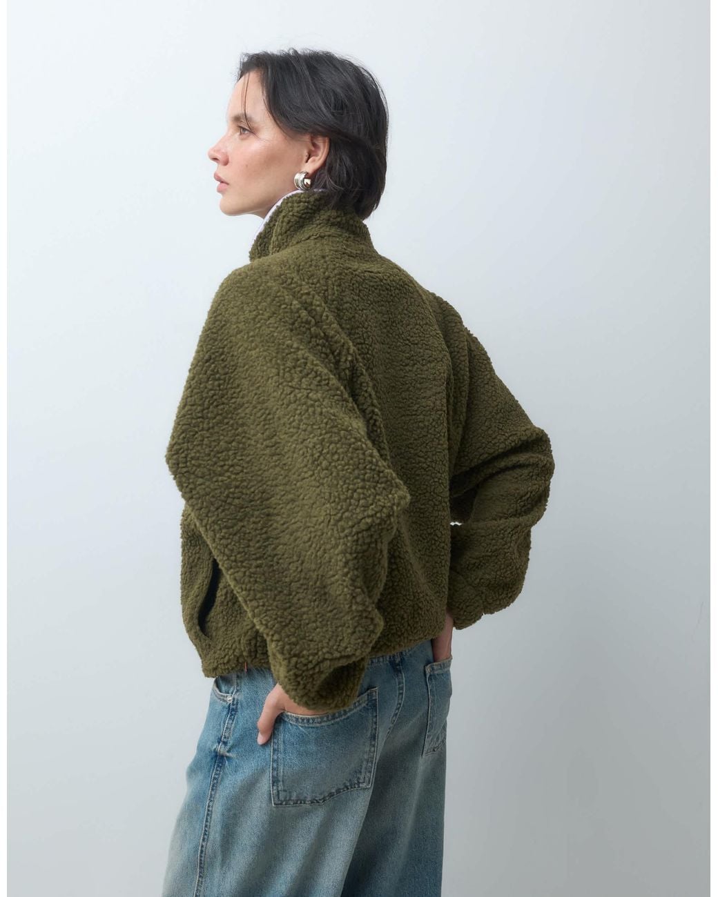 ASOS Green Borg Half Zip With Contrast Binding