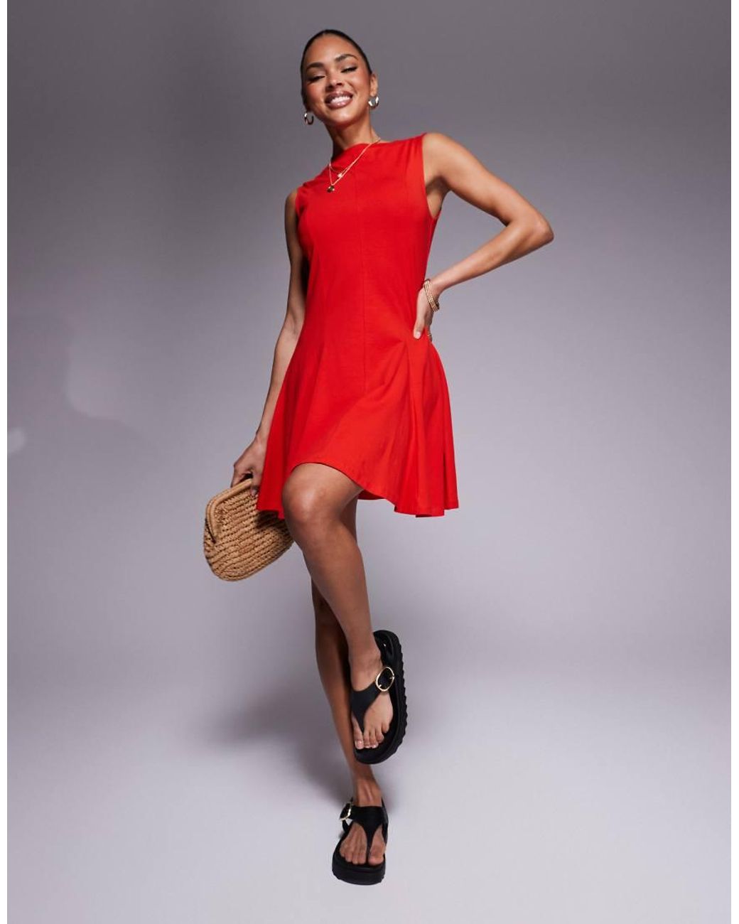 ASOS Red Cotton Sleeveless Mini Sundress