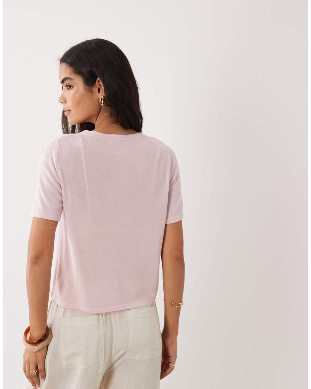 Mango Pink Fine Knit Short Sleeve T-shirt