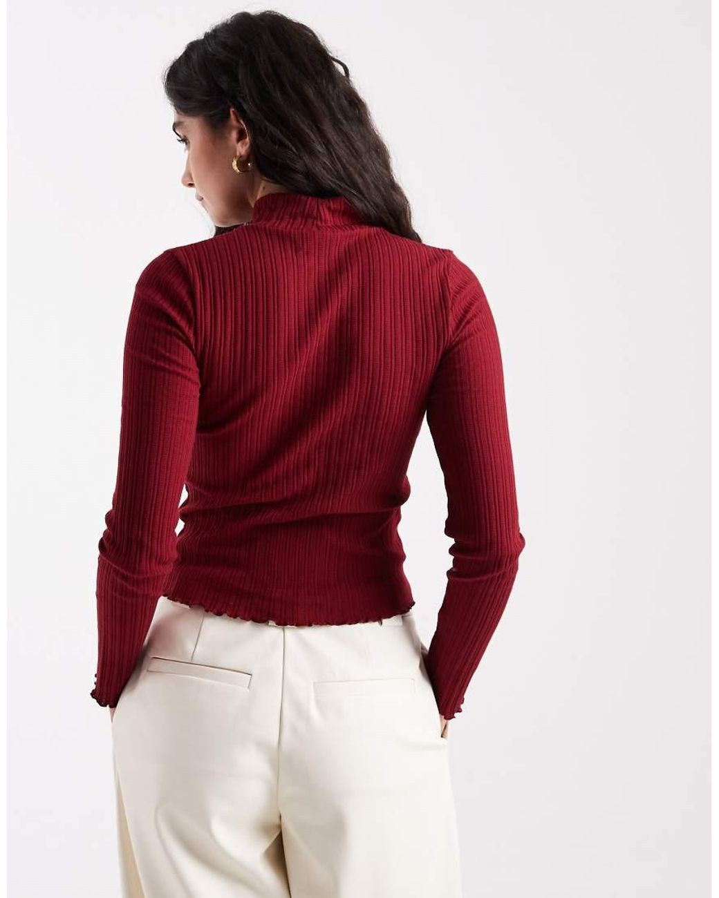Miss Selfridge Red Ribbed High Neck Top