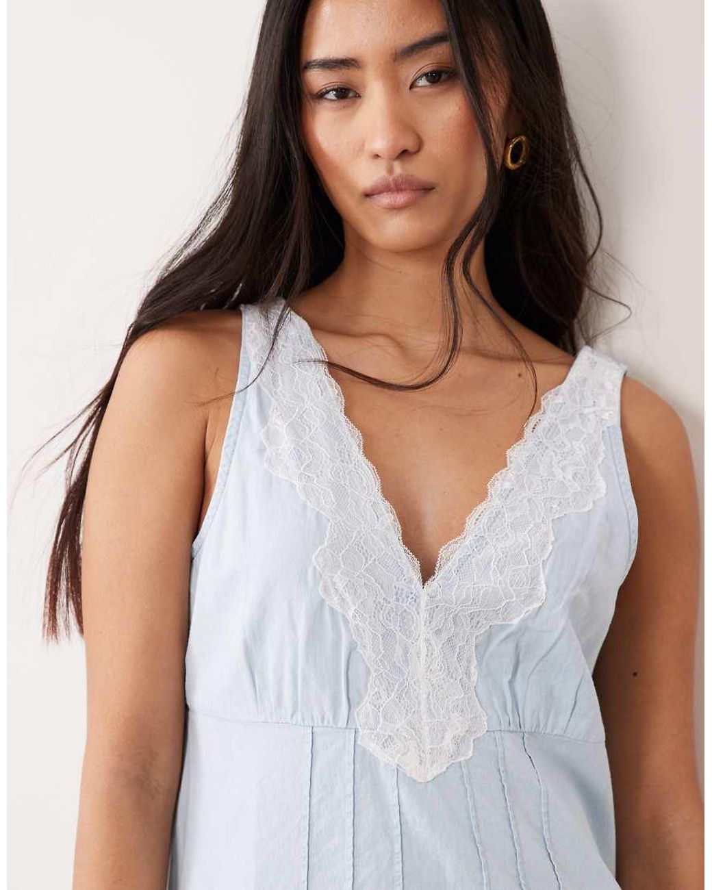 Miss Selfridge Blue Lace Mix Chambray Denim Dress