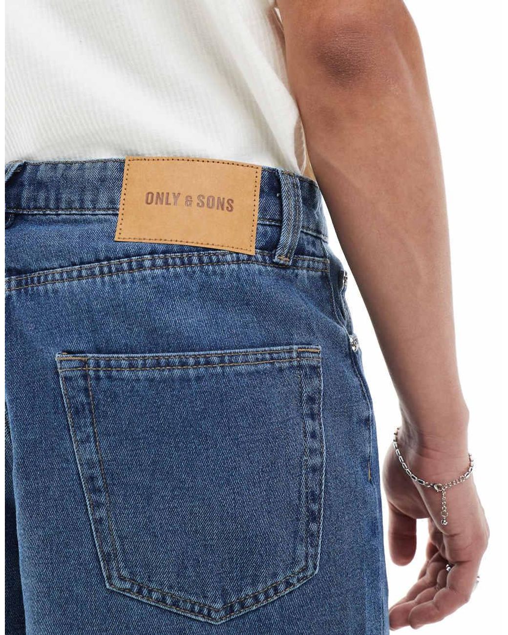 Only & Sons White baggy Denim Short for men