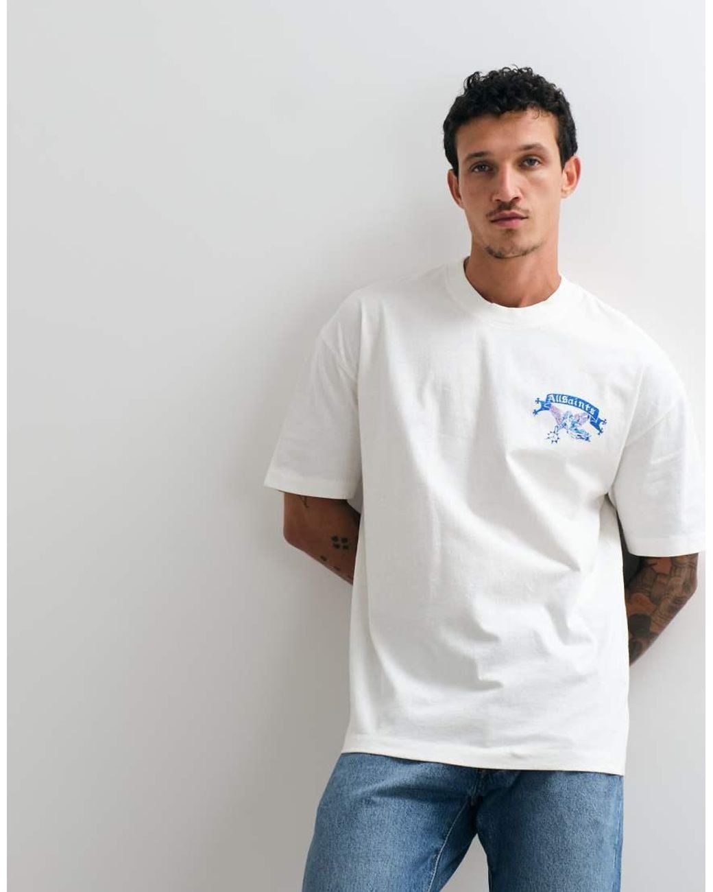 AllSaints White Cray Short Sleeve Graphic Logo T-Shirt With Back Print for men