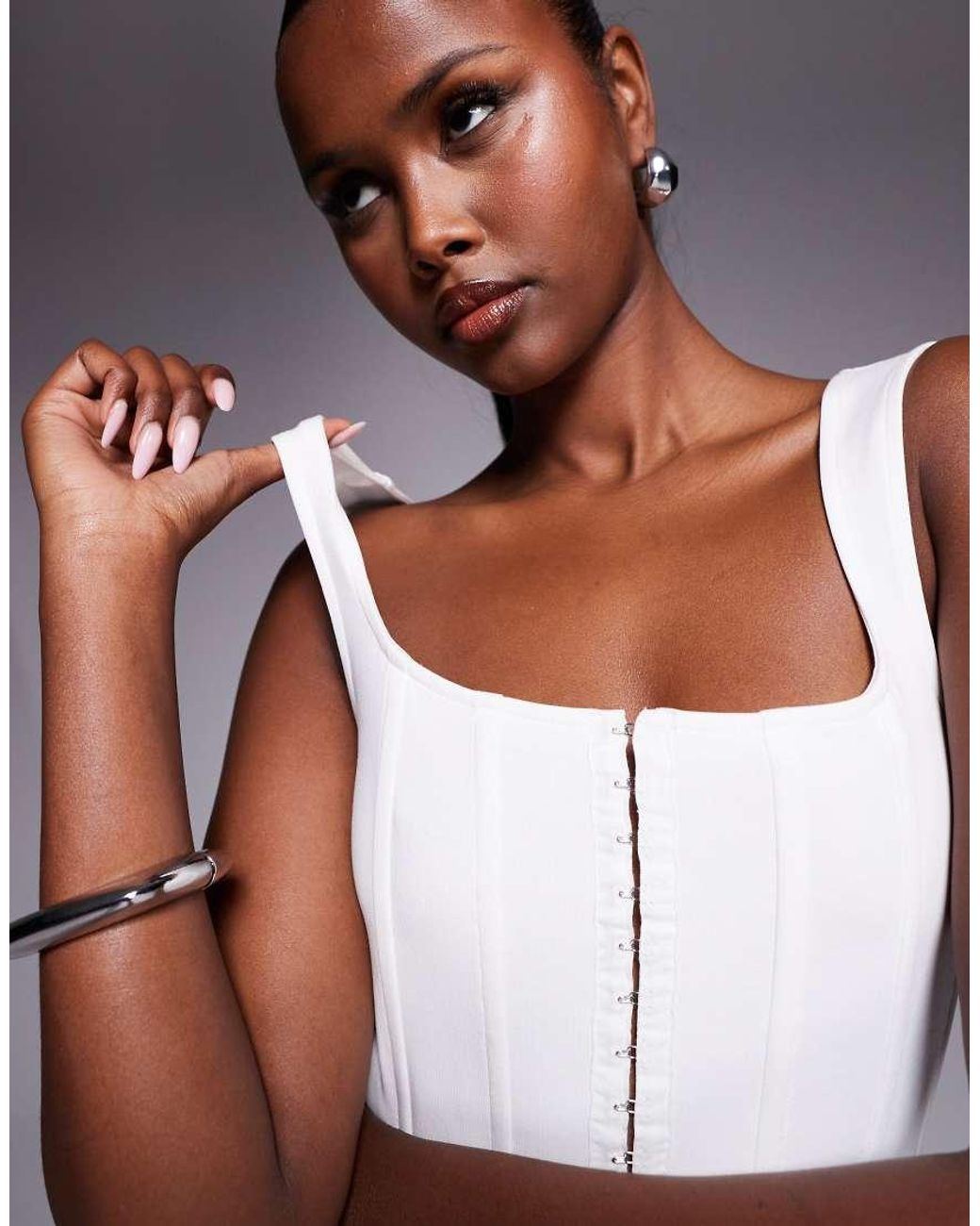 ASOS White Corset Top With Eyelet Front