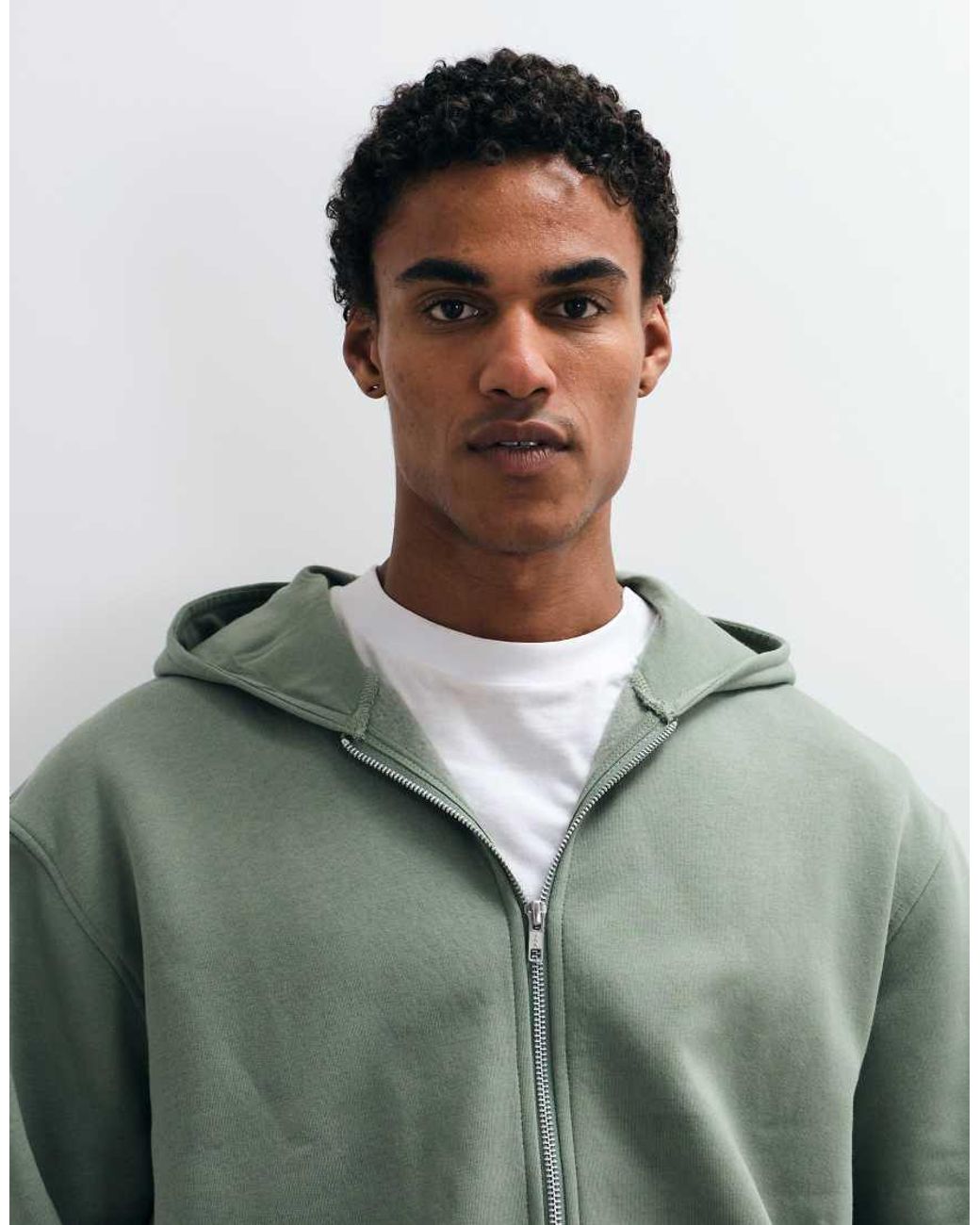 ASOS Green Essentials Relaxed Zip Through Hoodie for men