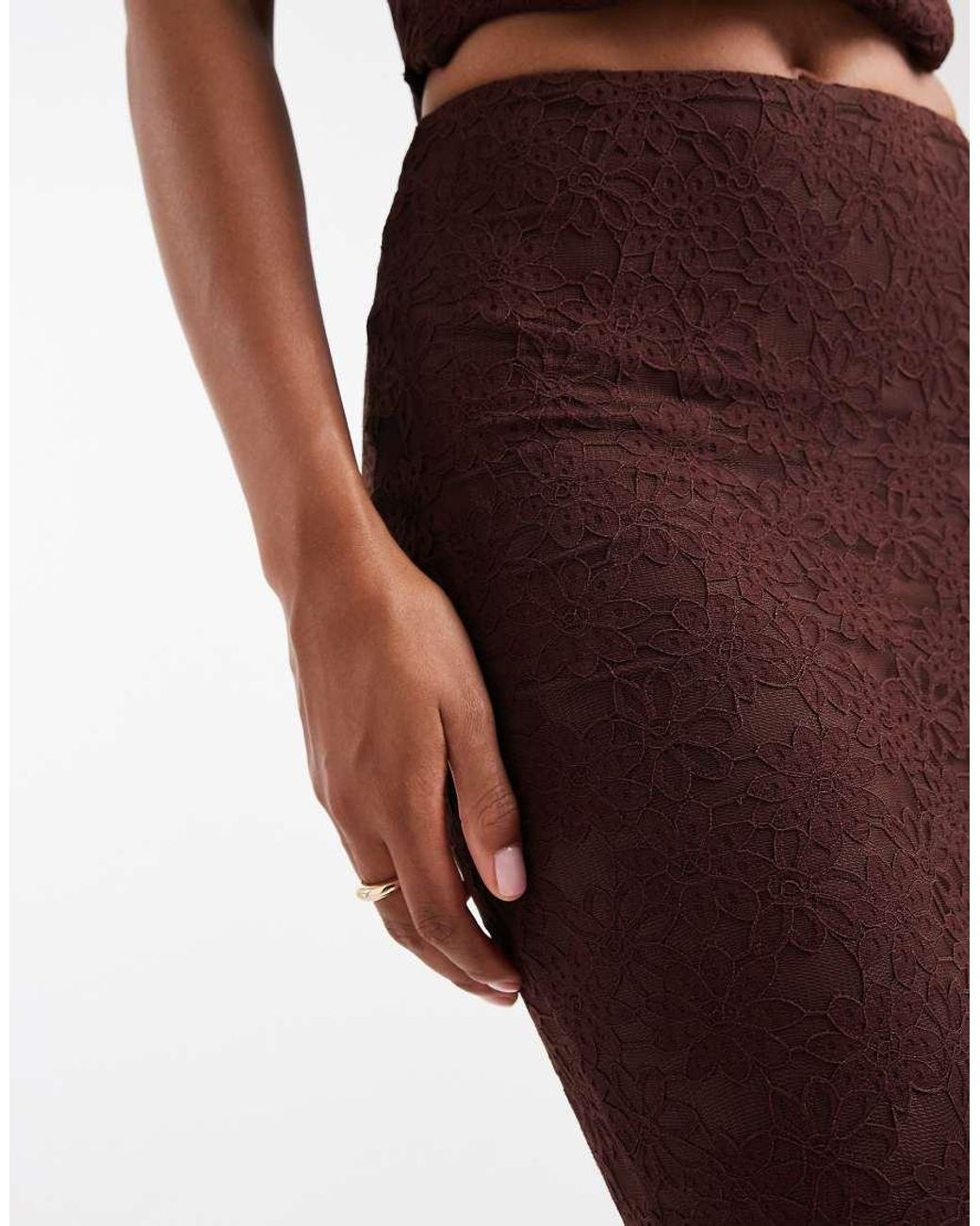 Wanderdoll Red Lacie Lace High Waisted Fishtail Hem Maxi Skirt Co-Ord