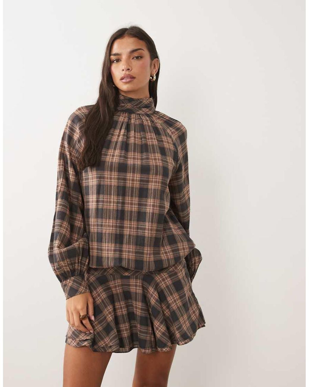 ASOS Brown High Neck Mini Dress With Dropped Waist