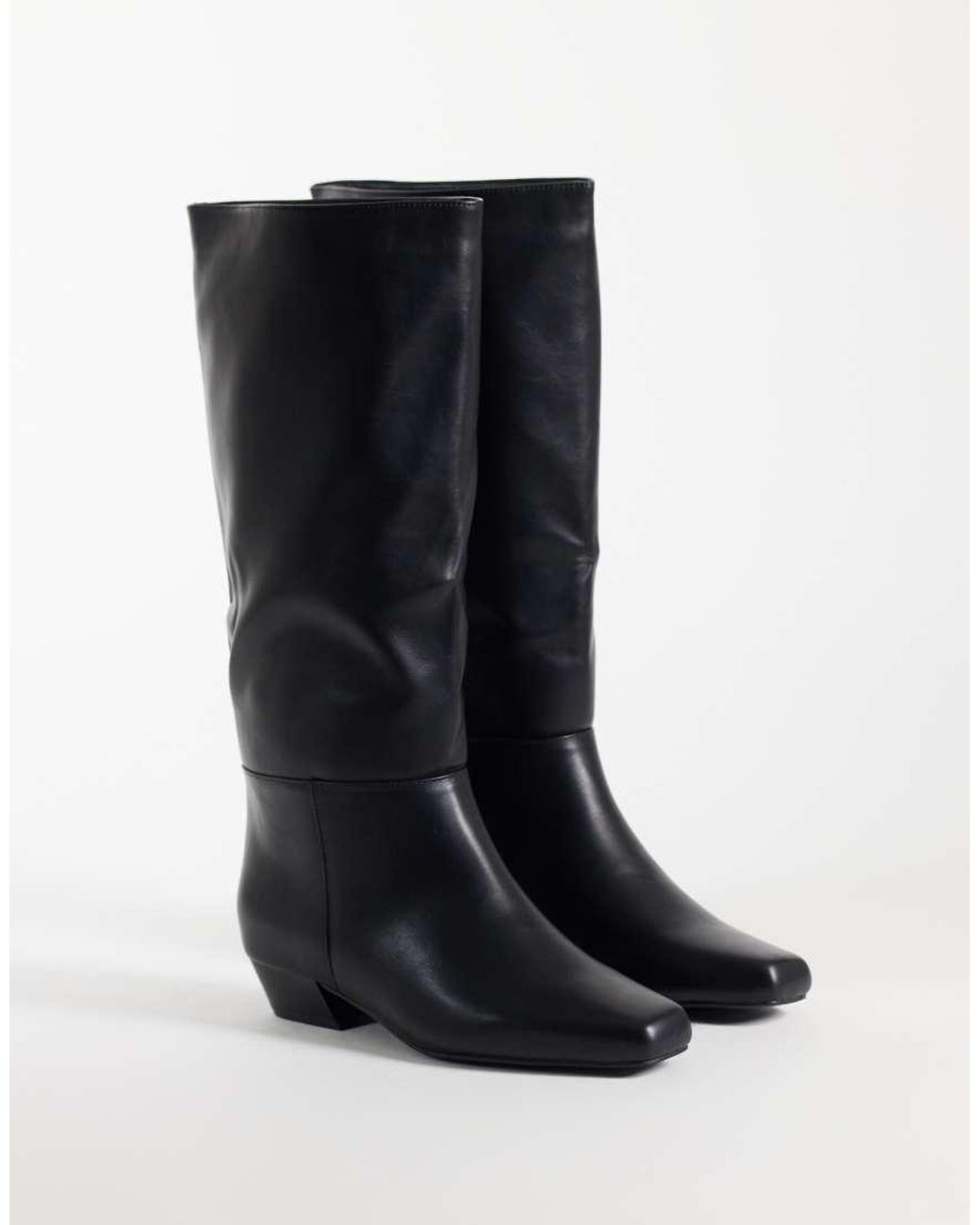 SEQWL Wide Fit Black Refined Western Knee Boots