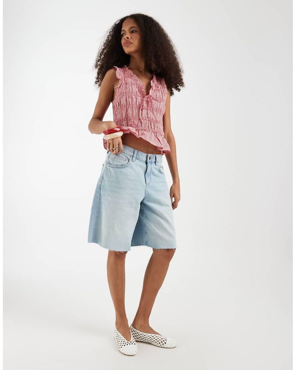 Gap Red Sleeveless Tie Front Blouse With Ruffle Detail