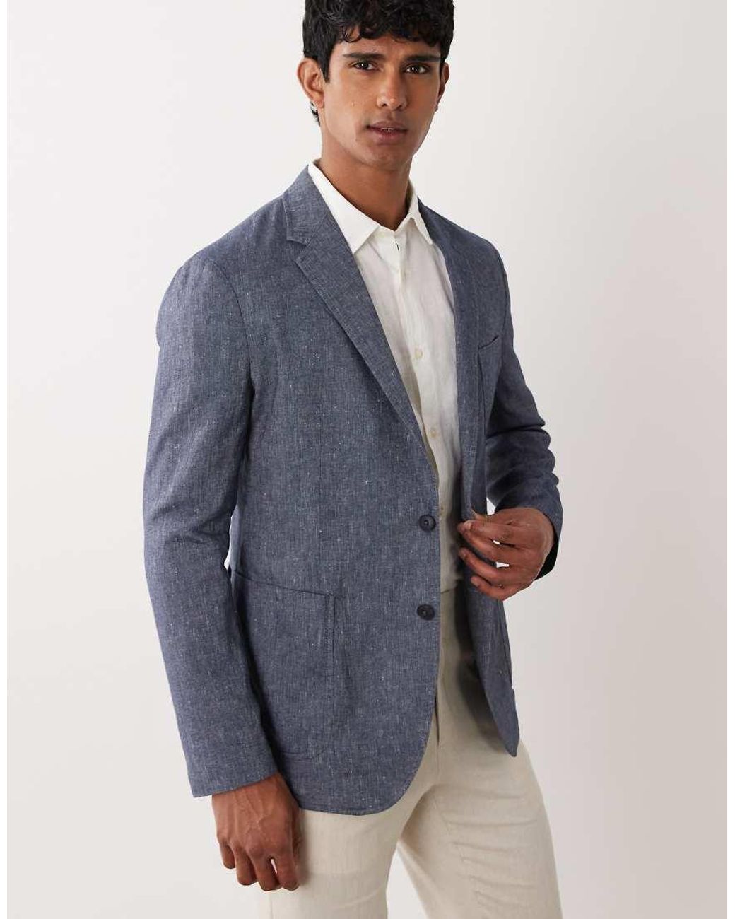 Mango Blue Allen Linen Mix Blazer for men