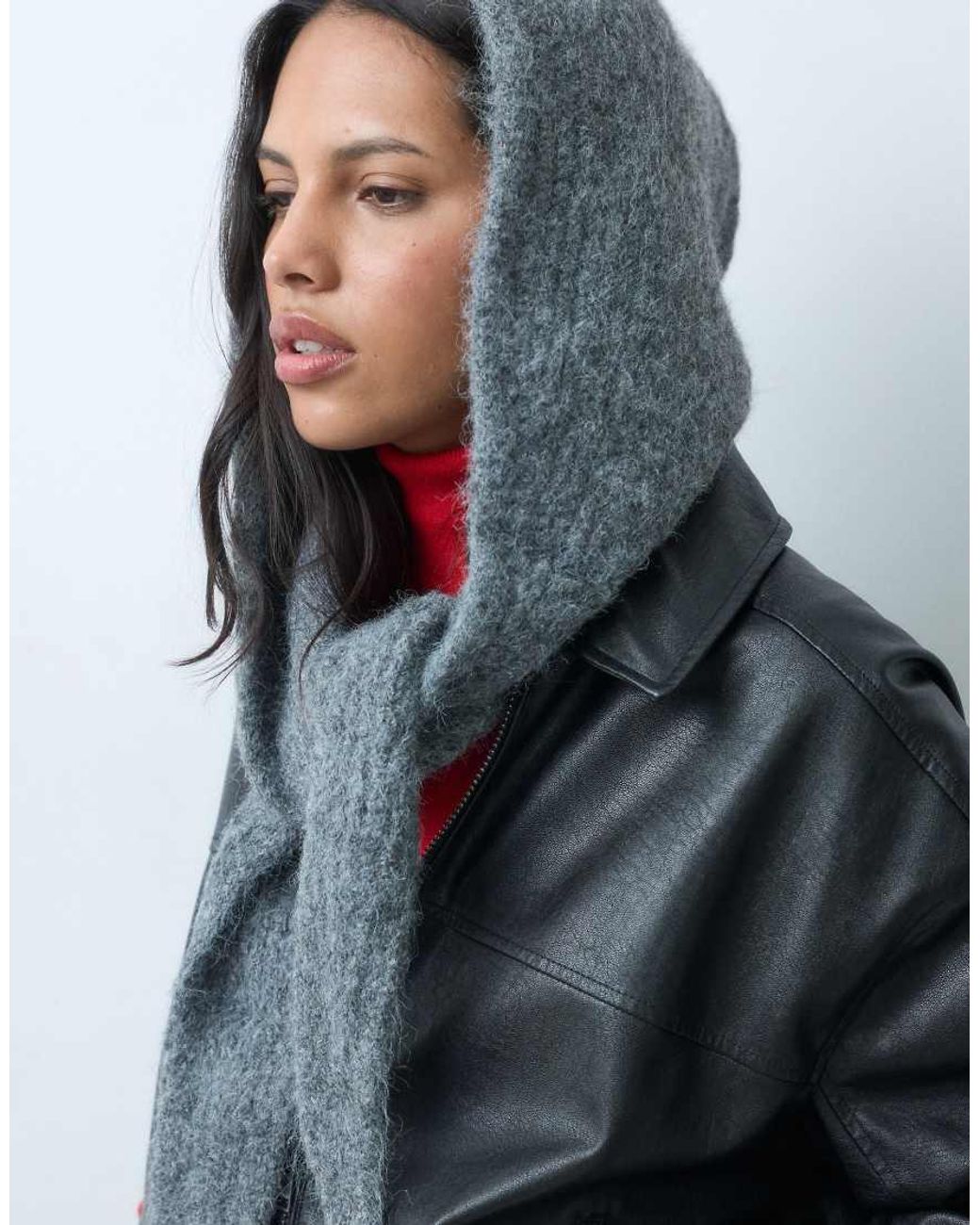 ASOS Gray Knitted Hooded Scarf