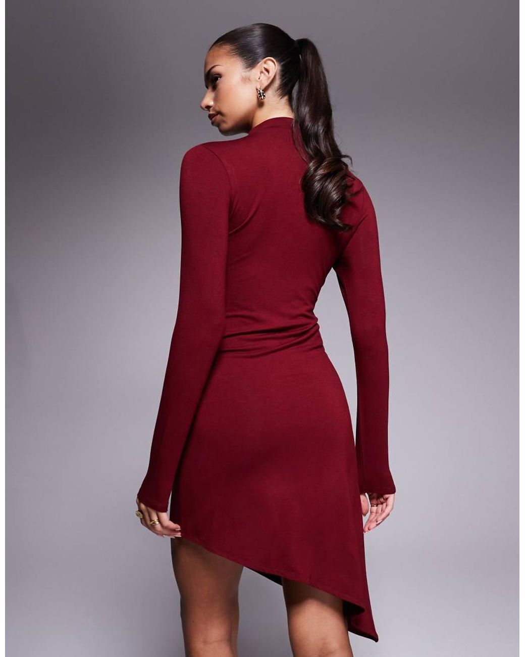 ASOS Red Ribbed Asymmetric Hem Mini Dress