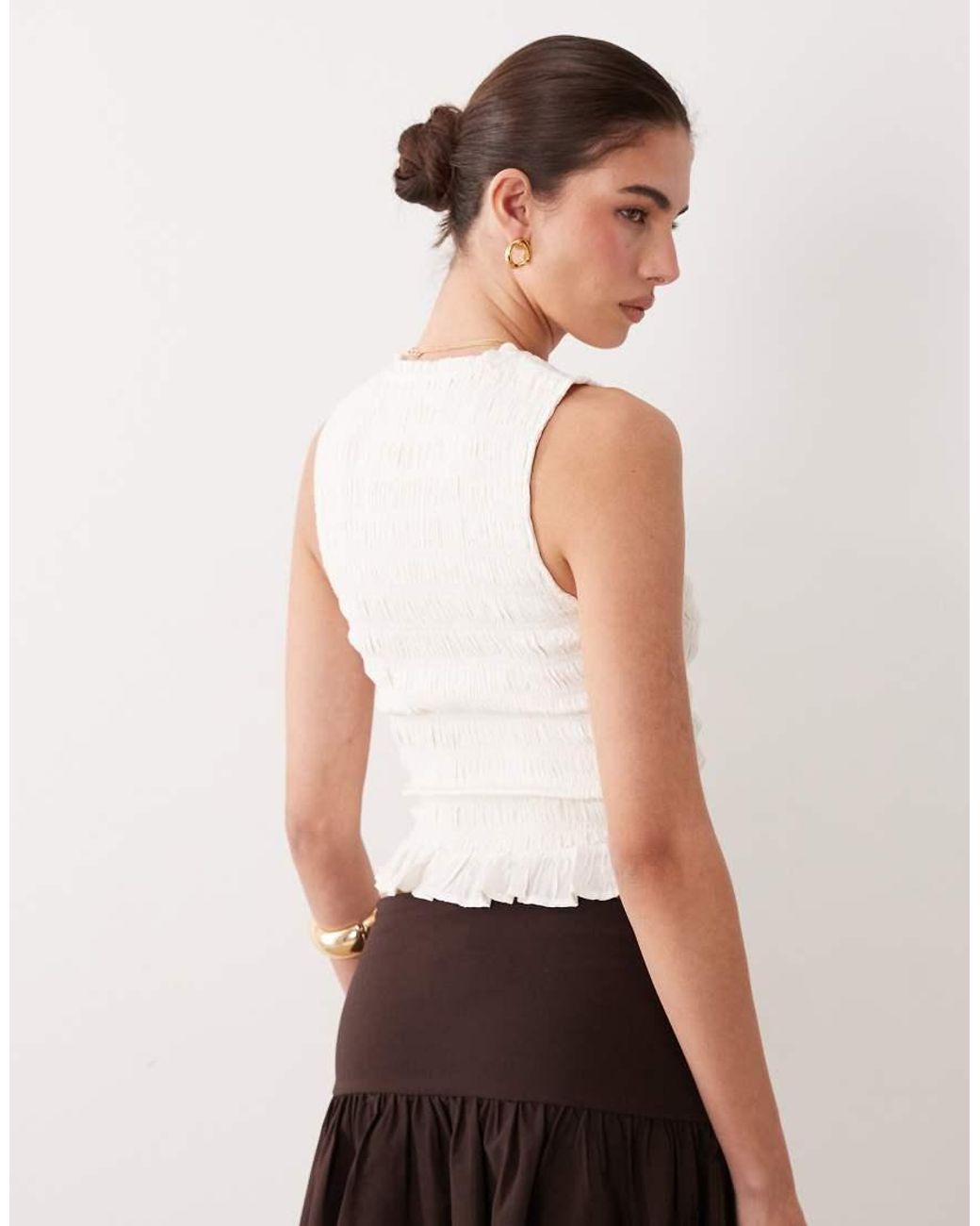 Abercrombie & Fitch White Ruched V Neck Top