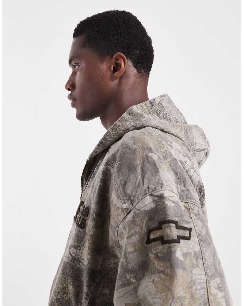 Hollister Gray Chevrolet Graphic Camo Skater Jacket for men