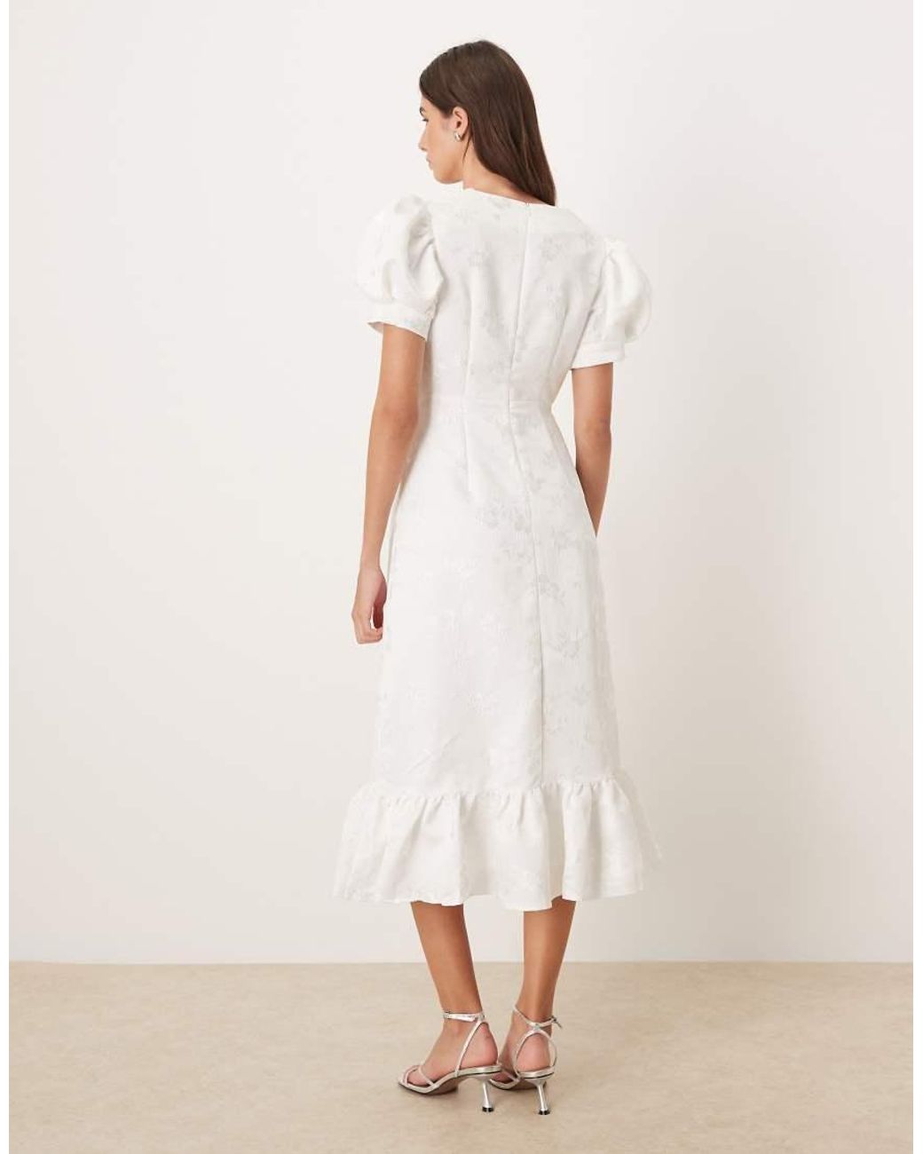 Sister Jane Natural Carnival Exclusive Bridal Puff Sleeve Heart Button Up Midi Dress
