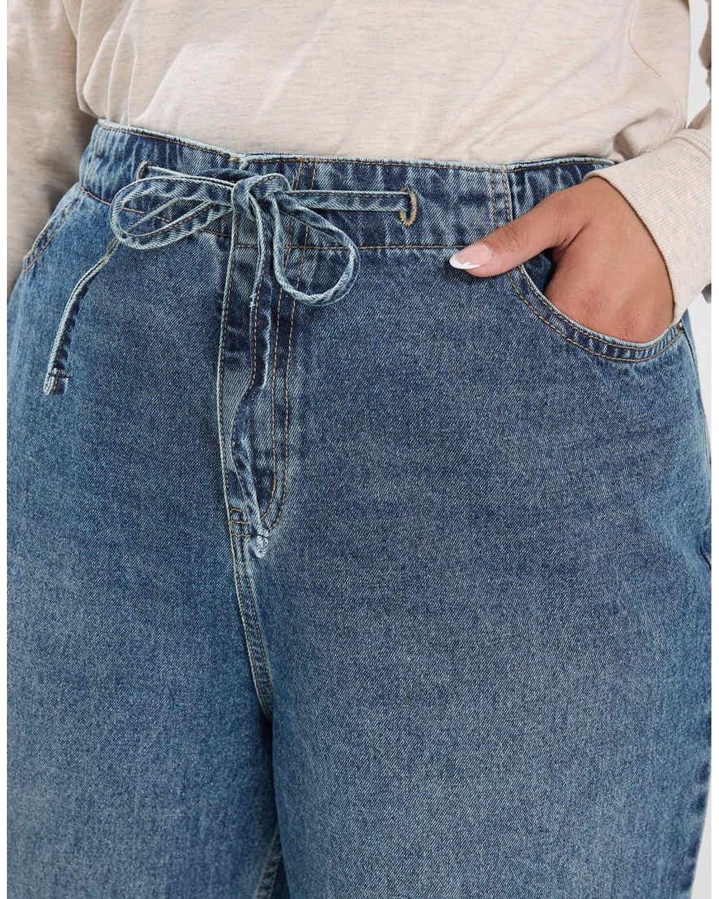 Yours Clothing Blue Tie Waist Wide Leg Jeans