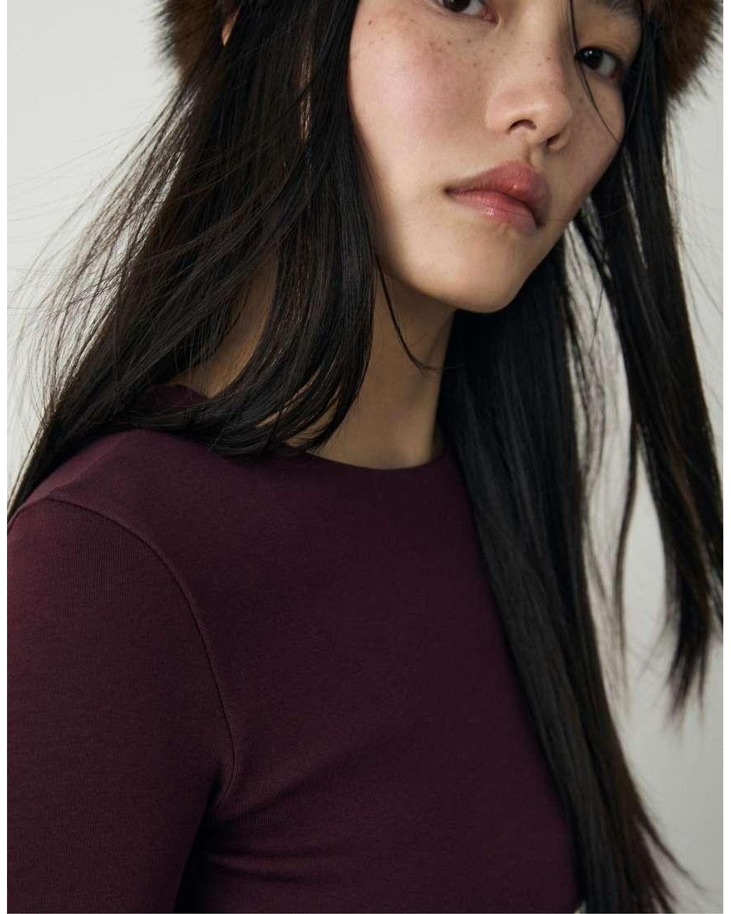 Stradivarius Purple Long Sleeve Basic T-shirt