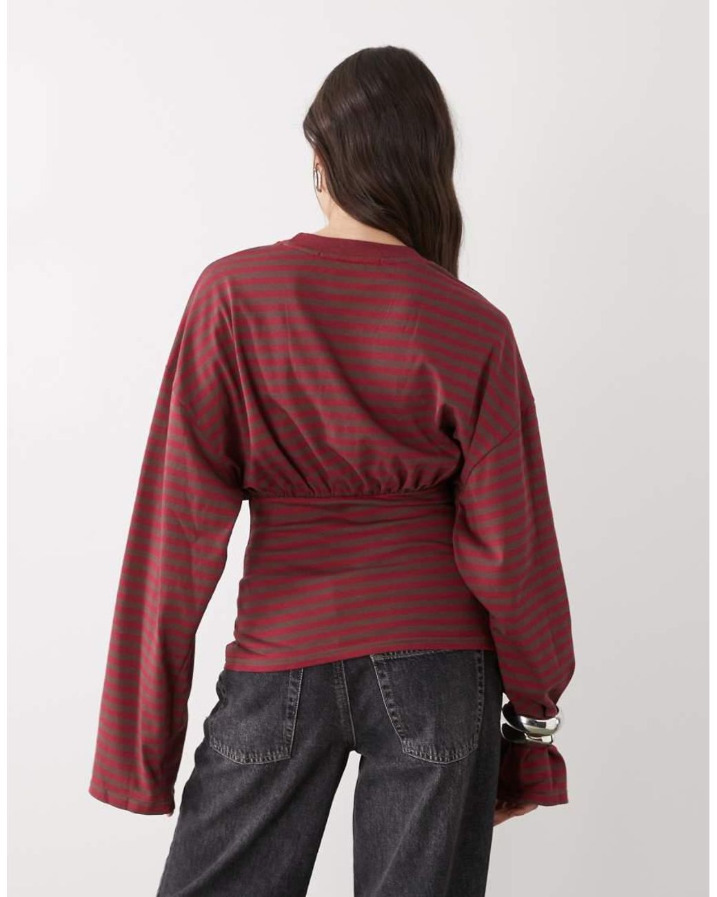 Lioness Red Exclusive Bloom Cotton Blend Long Sleeve Crew Neck Cinched Waist T-Shirt