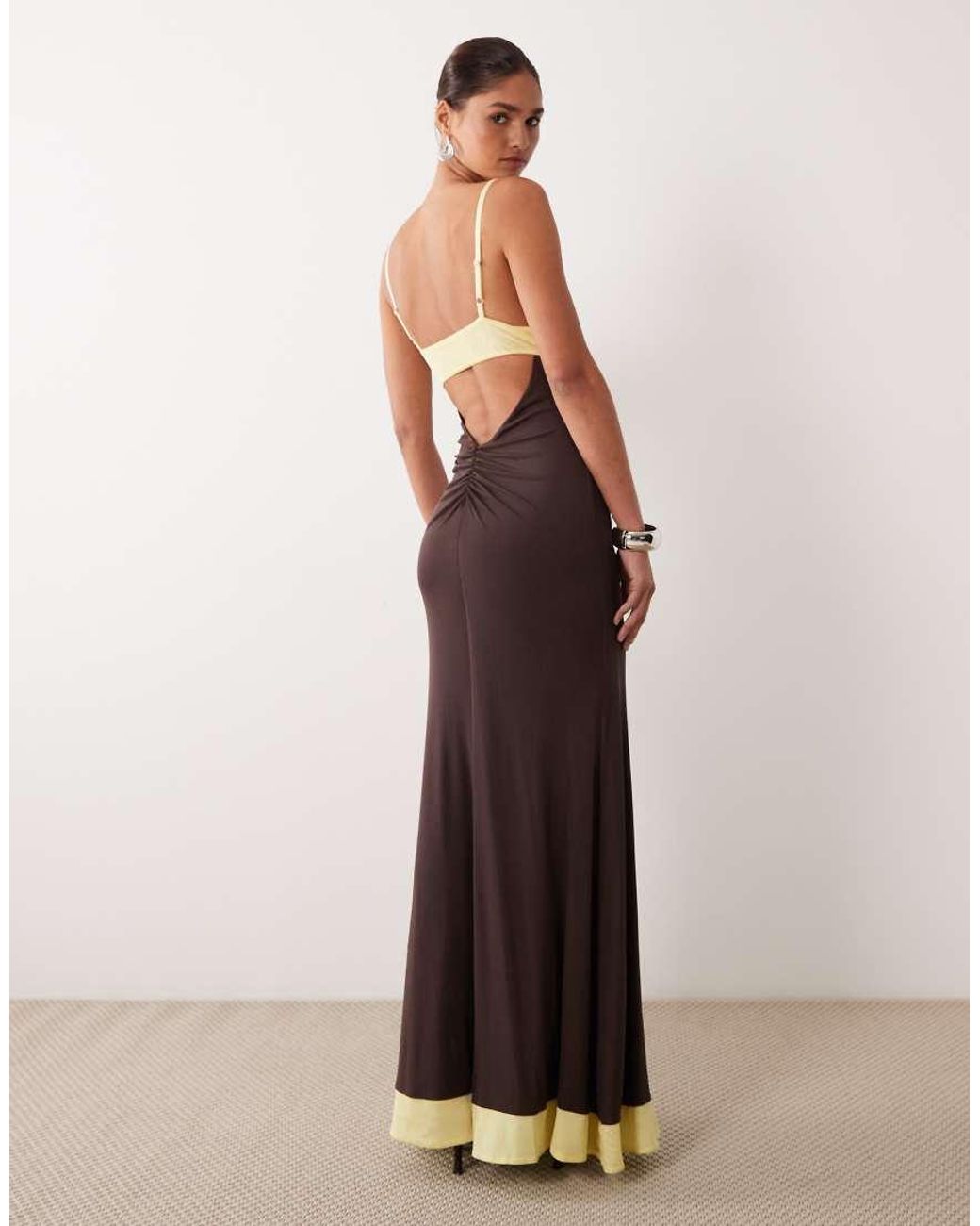 ASOS Brown Mesh Contrast Cami Maxi Dress