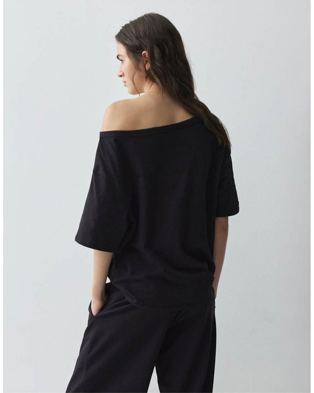 Pull&Bear Black Asymmetric Short Sleeve T-shirt
