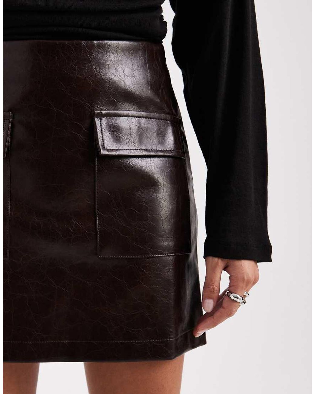 New Look Black Cracked Faux Leather Mini Skirt