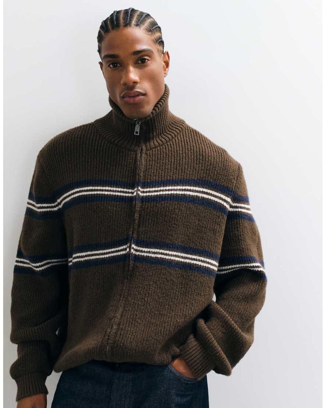ASOS Blue Oversized Knitted Funnel Neck for men