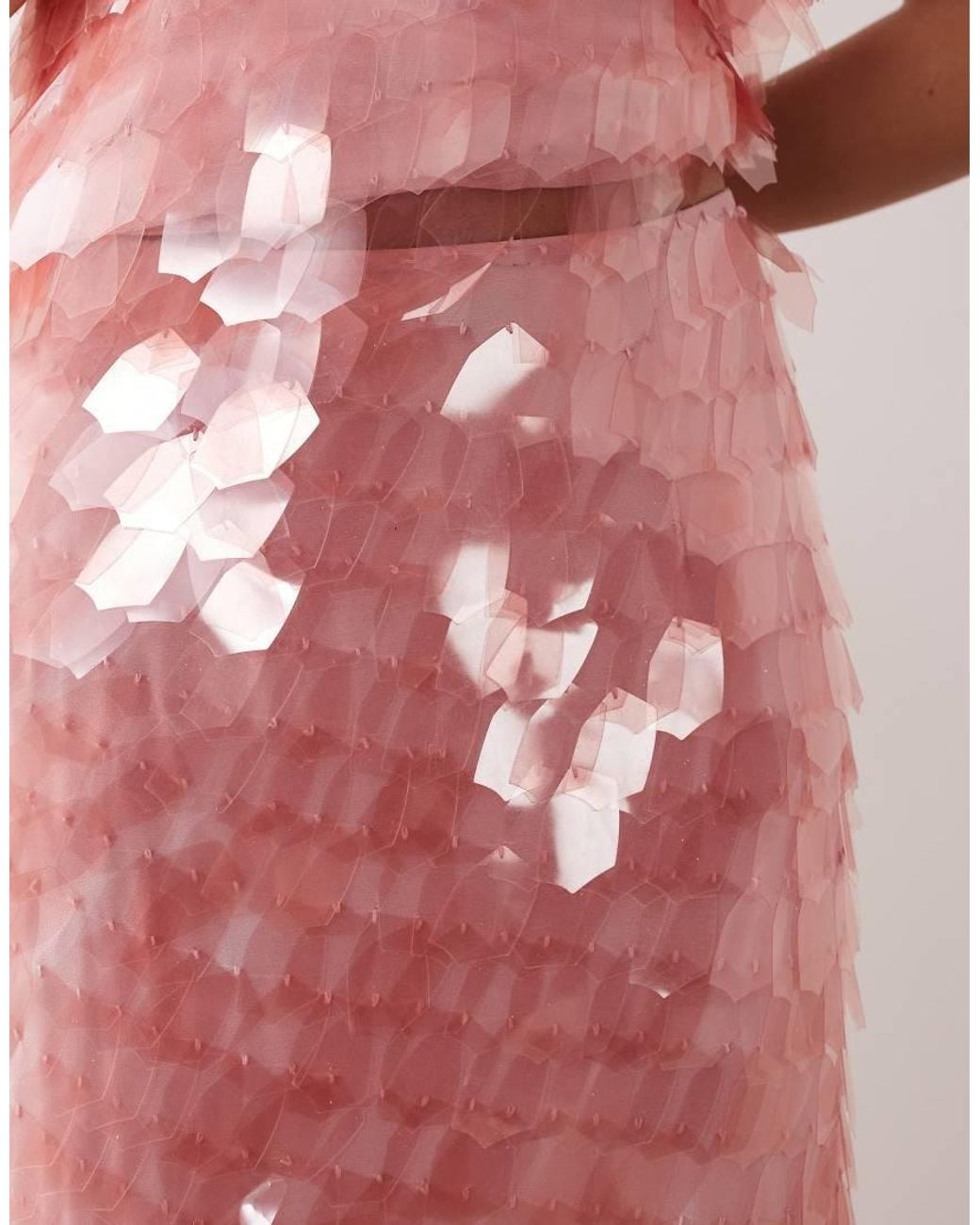 ARRANGE Pink Shard Sequin Square Cut Hem Midi Skirt
