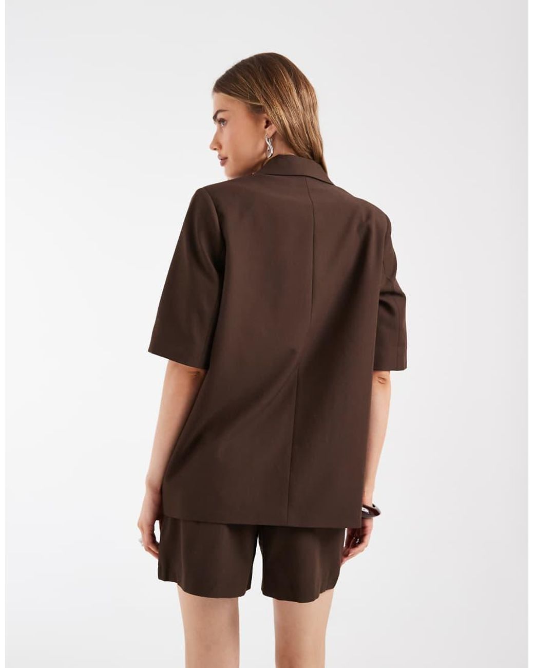 Pieces Brown Short Sleeved Boxy Tailored Blazer Co-ord