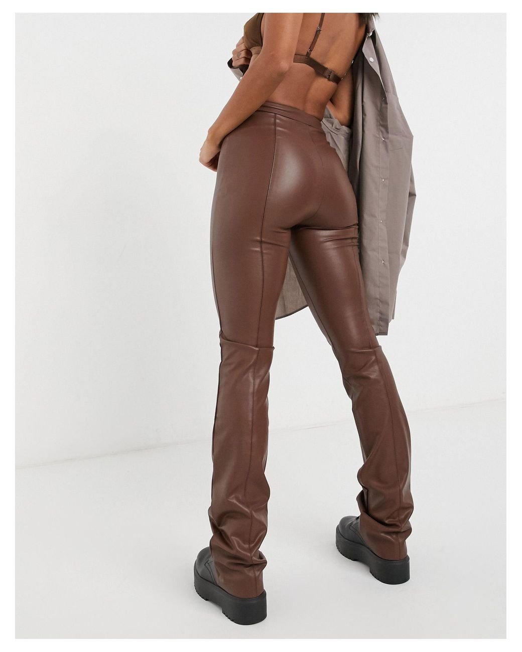 Pull\u0026Bear Denim Faux Leather Flare 
