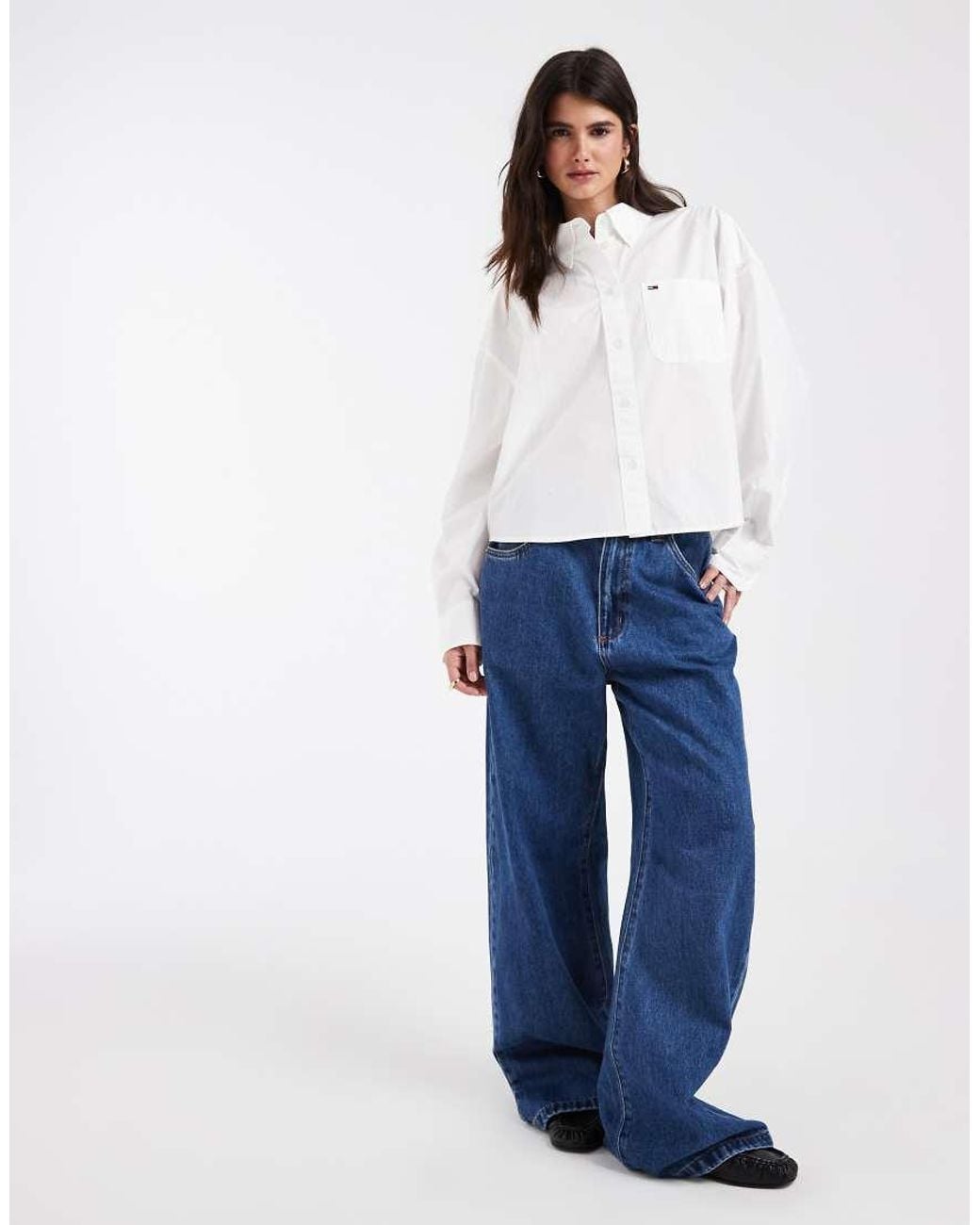 Tommy Hilfiger White Flag Logo Oversized Cropped Shirt