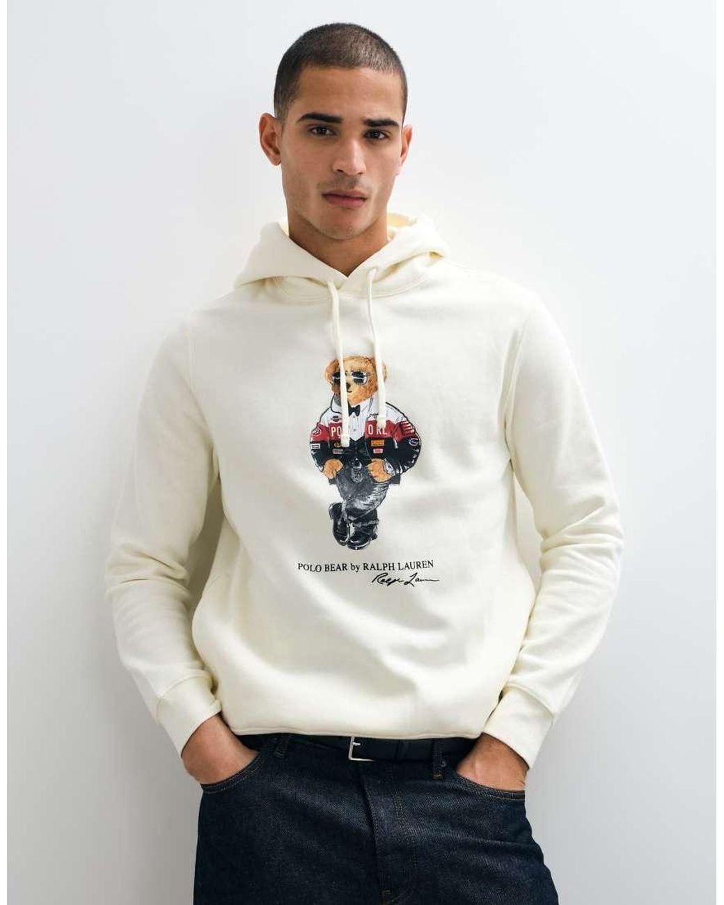 Polo Ralph Lauren White Bear Print Hoodie for men