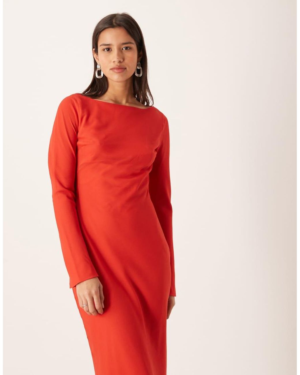 ASOS Red Chiffon Maxi Dress With Cowl Back Detail