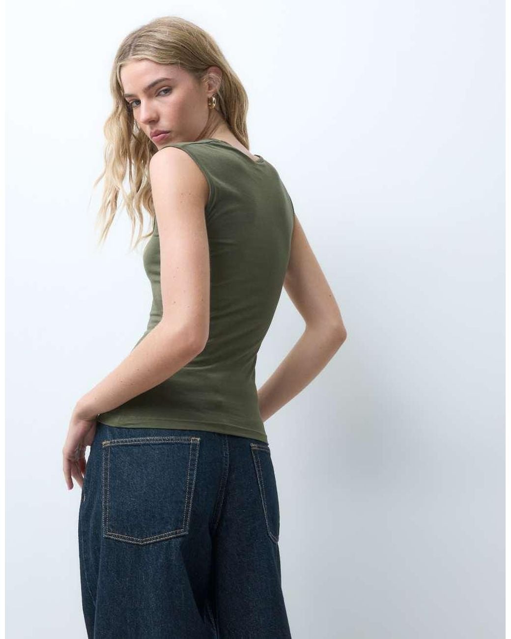 JJXX Green Square Neck Top