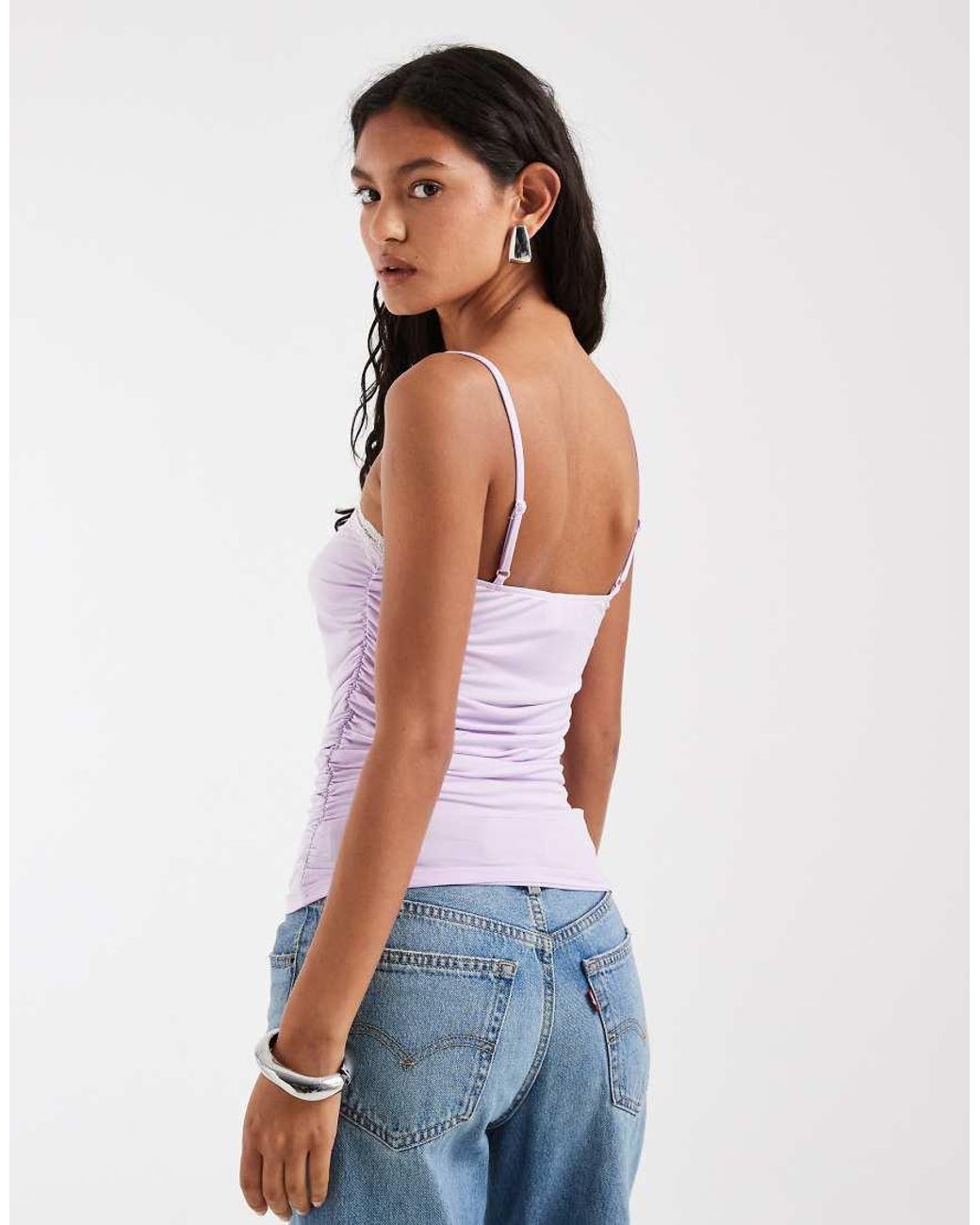 ASOS Blue Lace Trim Cami With Ruched Waist
