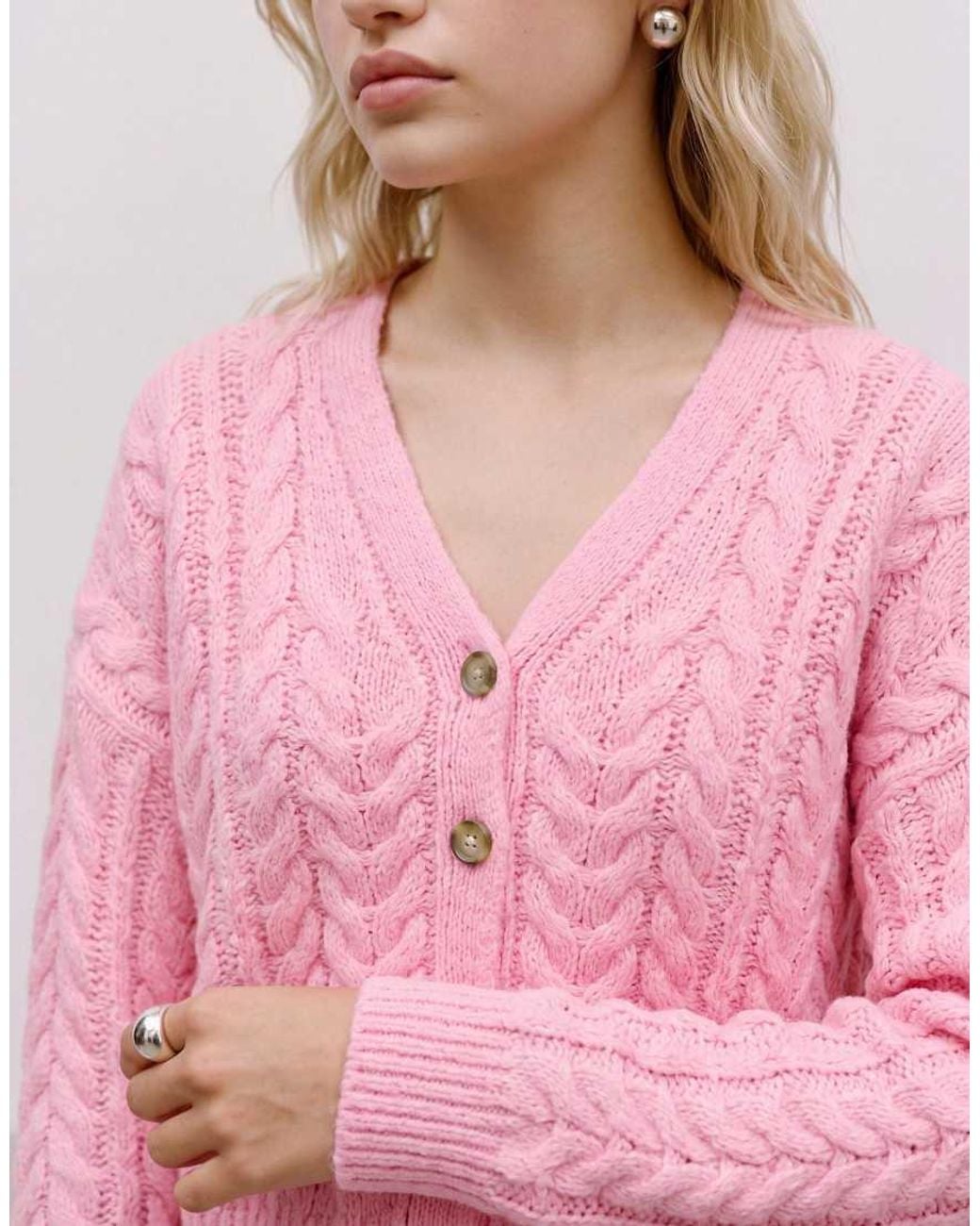 Vero Moda Pink Dream Ribbed V-Neck Knitted Drop Shoulder Cardigan
