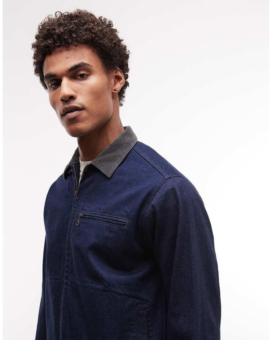Gramicci Blue Denim Trucker Jacket With Contrast Collar for men