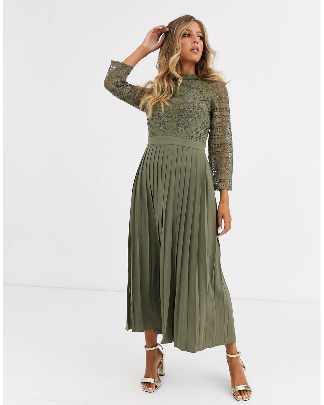 Little mistress embroidered lace top midaxi dress with pleated skirt cheap