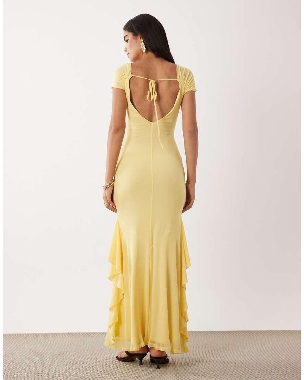 ASOS Natural Mesh Ruffle Maxi Dress