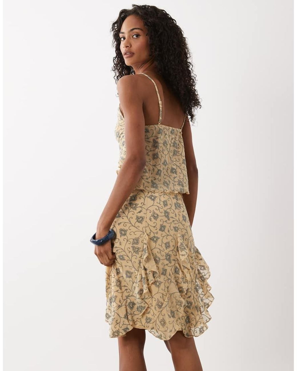 Motel Natural Luisa Winding Floral Floaty Midi Skirt