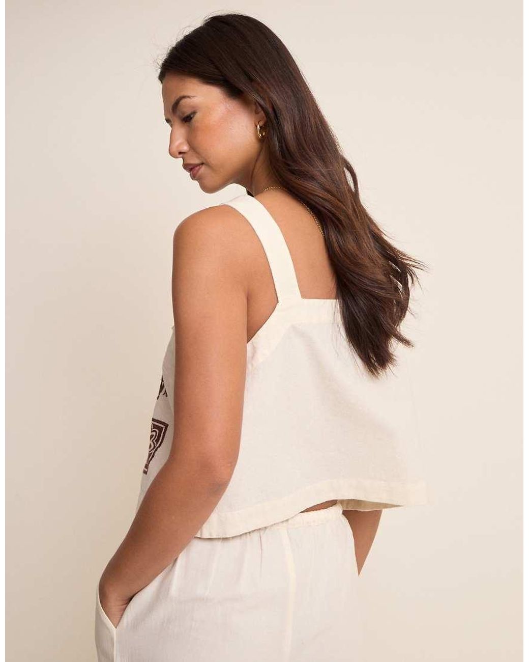 Nobody's Child Natural Topaz Cotton Printed Tie Detail Cami Top