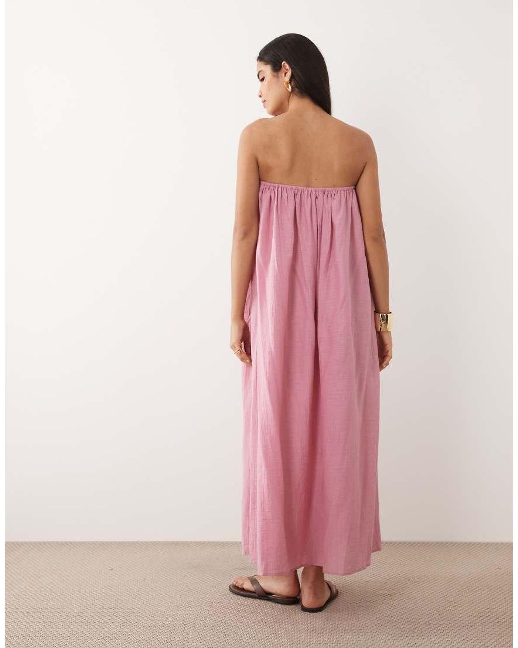 Kaiia Pink Exclusive Cotton Blend Halterneck Trapeze Maxi Sundress