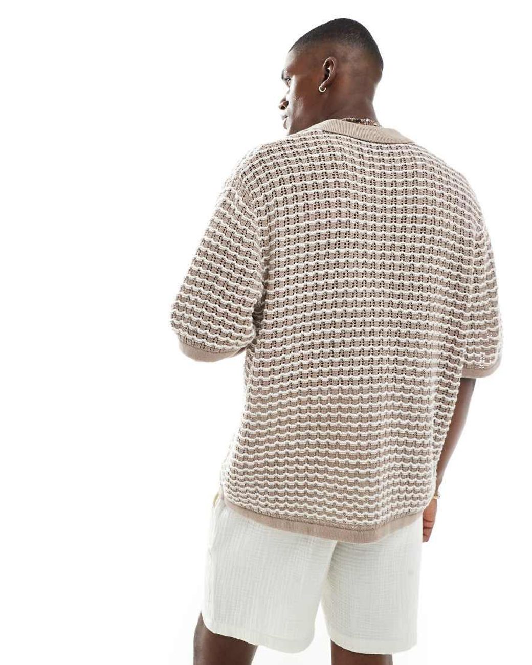 Jack & Jones Natural Crochet Button Through Polo for men