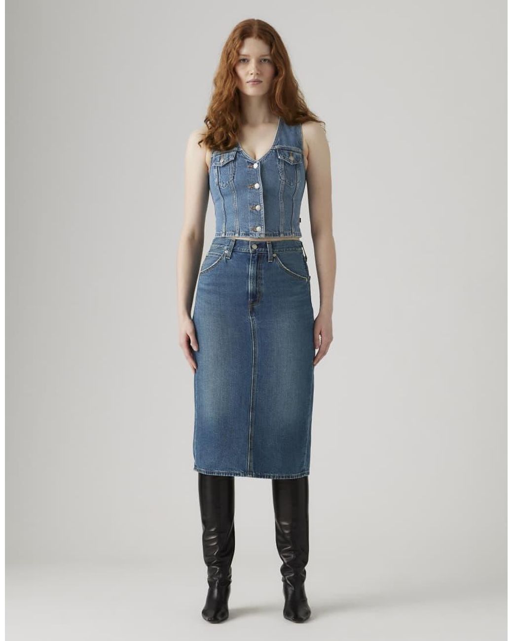 Levi's Blue High Rise Back Slit Skirt