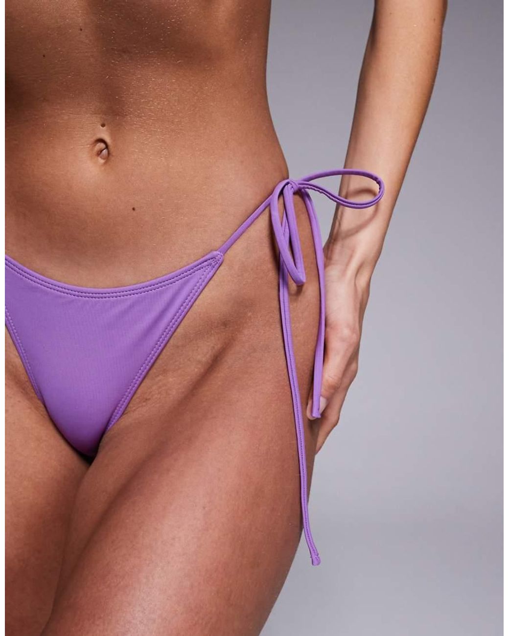 ASOS Purple Tie Side Bikini Bottom With Ruched Bum And Lettuce Edge