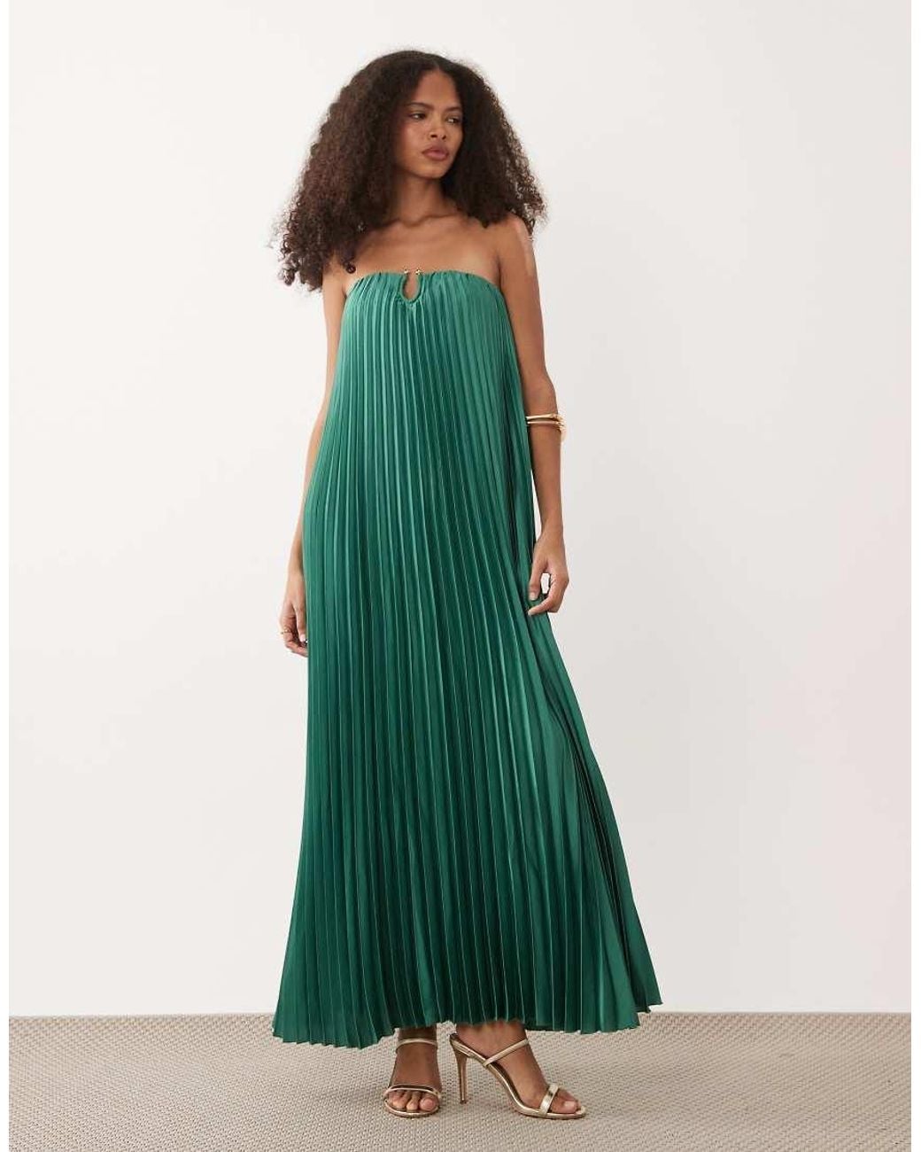 Abercrombie & Fitch Green Strapless Flowy Maxi Dress