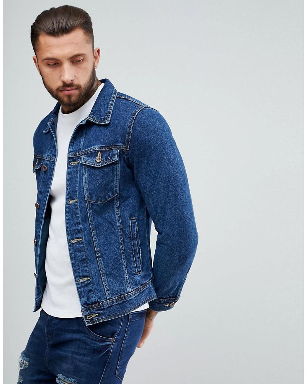 Pull\u0026Bear Denim Jacket In Dark Blue 