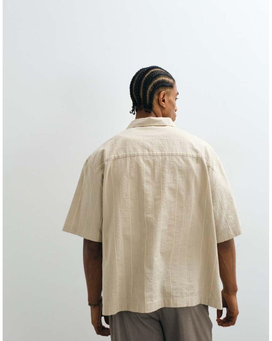 ASOS Natural Boxy Oversized Revere Stripe Shirt for men