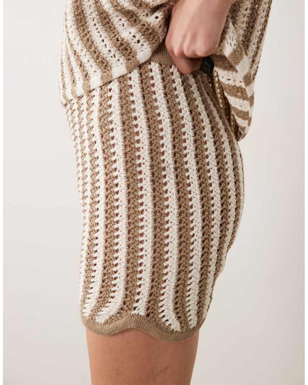 ASOS Natural Knitted Crochet Micro Short Co-ord